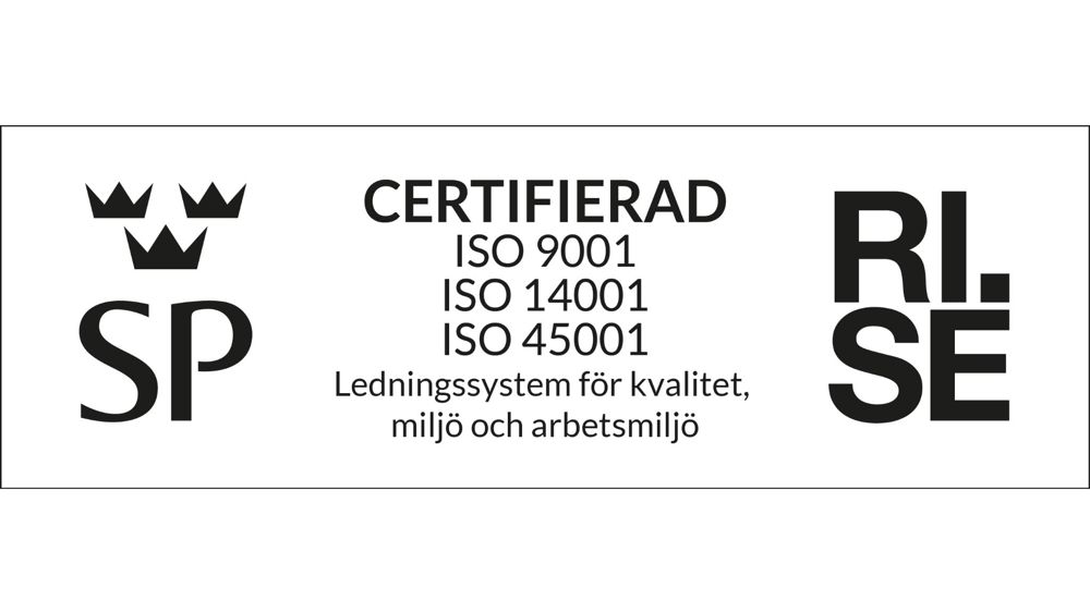 Bild på certifieringsbevis för ISO från RISE.