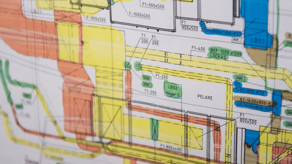 Närbild på en ritning över fastighetsinstallationer.