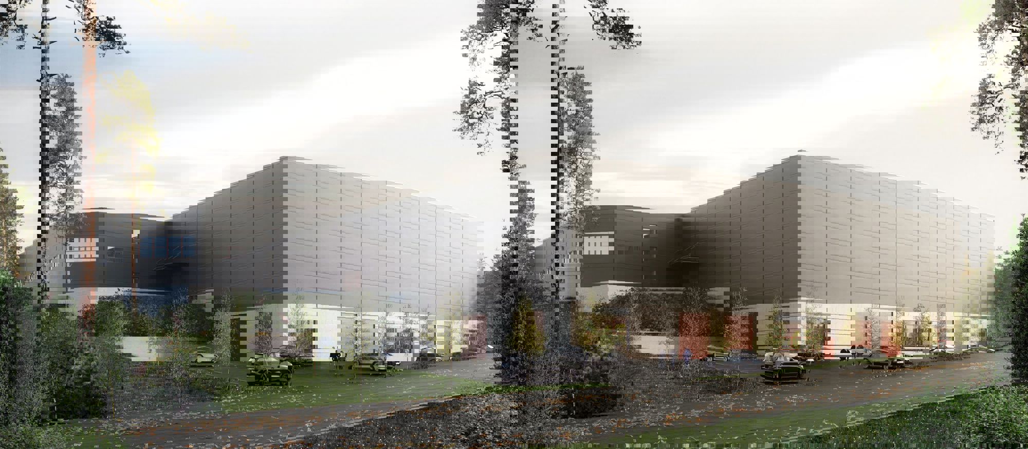 Lager, Viby. Mörk lagerbyggnad med fåtal fönster i markplan